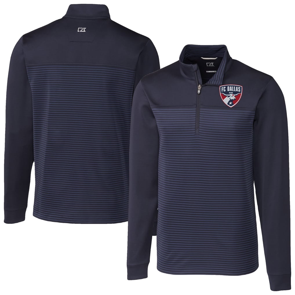  FC Dallas Cutter & Buck Big & Tall Traverse Stretch Eco Stripe Quarter-Zip Pullover - Navy